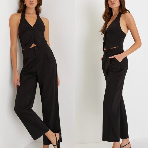 Lulus Pants - Lulu's Black Sleeveless Halter Vest Straight Leg Jumpsuit XL NWT